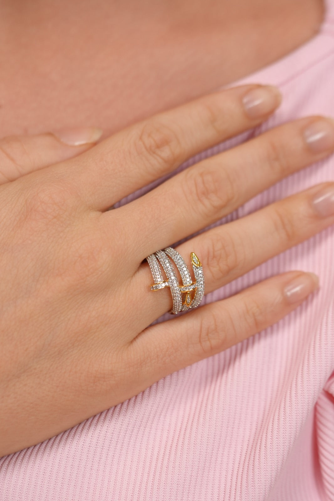 Nail Diamond Designer Daily Wear Diamond Ring (GOLD)
