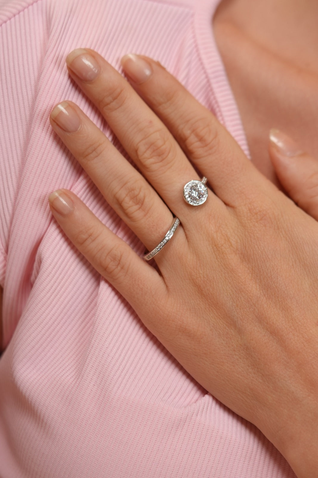 Leo 2 Finger 1 Carat Solitaire & Band Diamond Ring | 6.5mm Adjustable (SILVER)