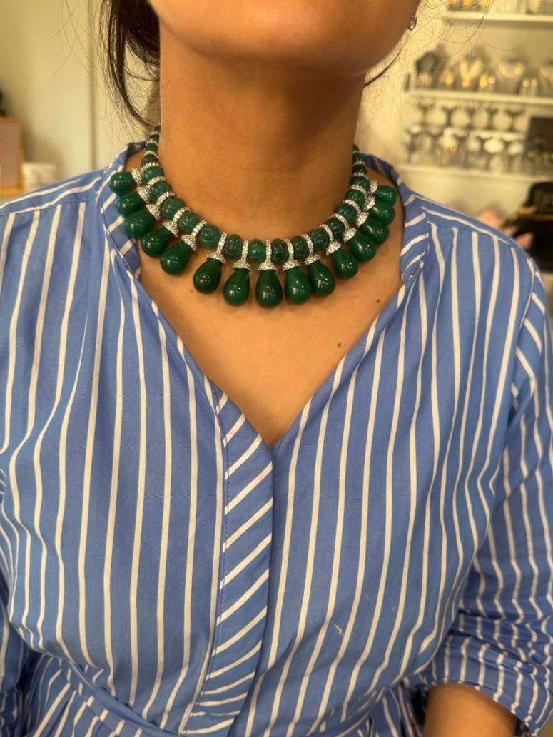 Emerald Whisper Diamond Set with Beads