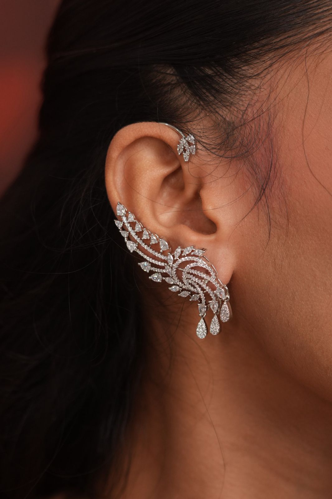 Laura Diamond dangling Drops Earcuff Earring