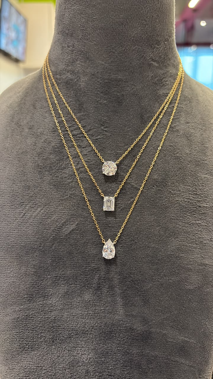 3 Layered Diamond Solitaire Attached Chain