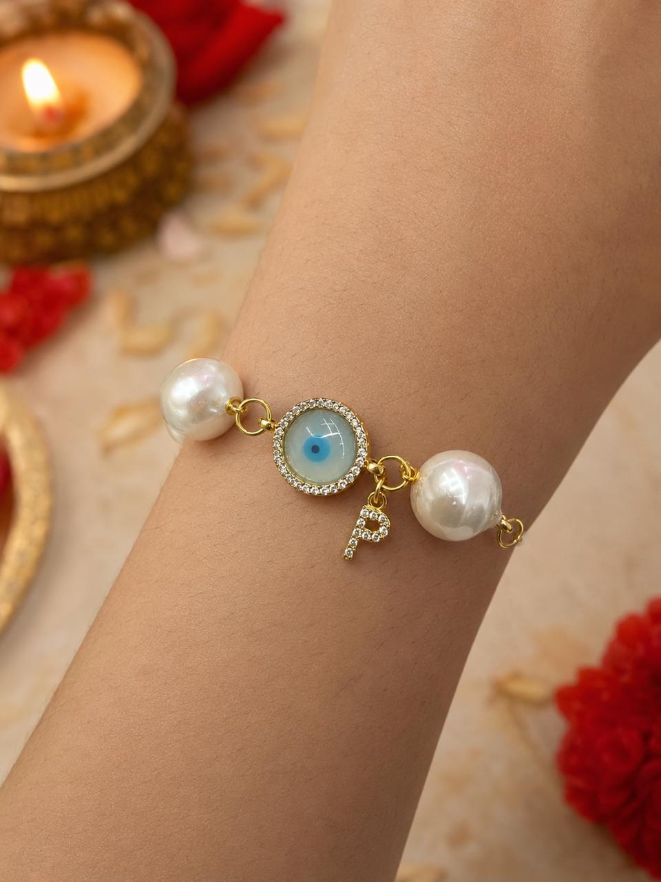 Nazar Suraksha Pearl Evil Eye Rakhi Bracelet