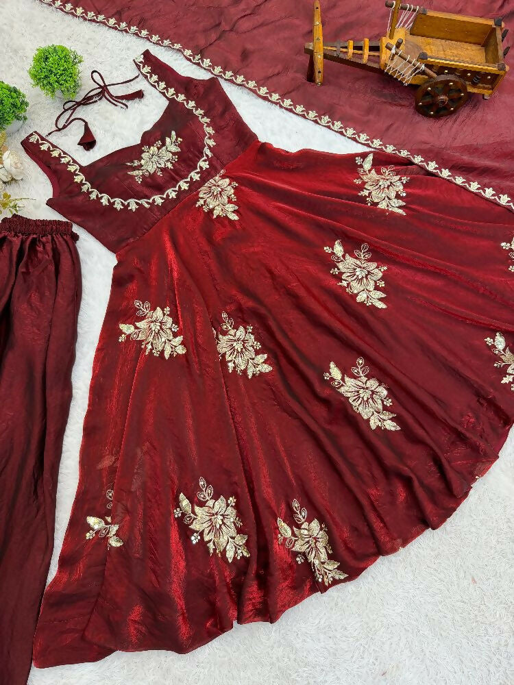 Teeya Creation New Womens Trendy Embroidery Sequence Work Maroon Kurta Set