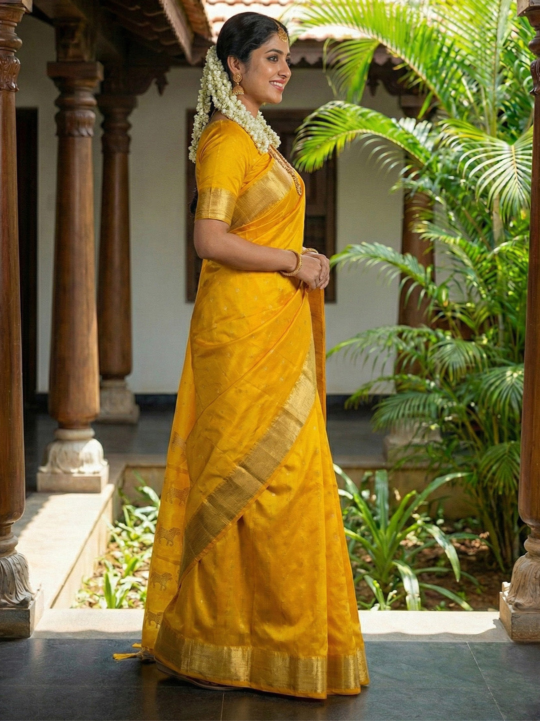 Anaita Yellow Silk Saree With Blouse Piece