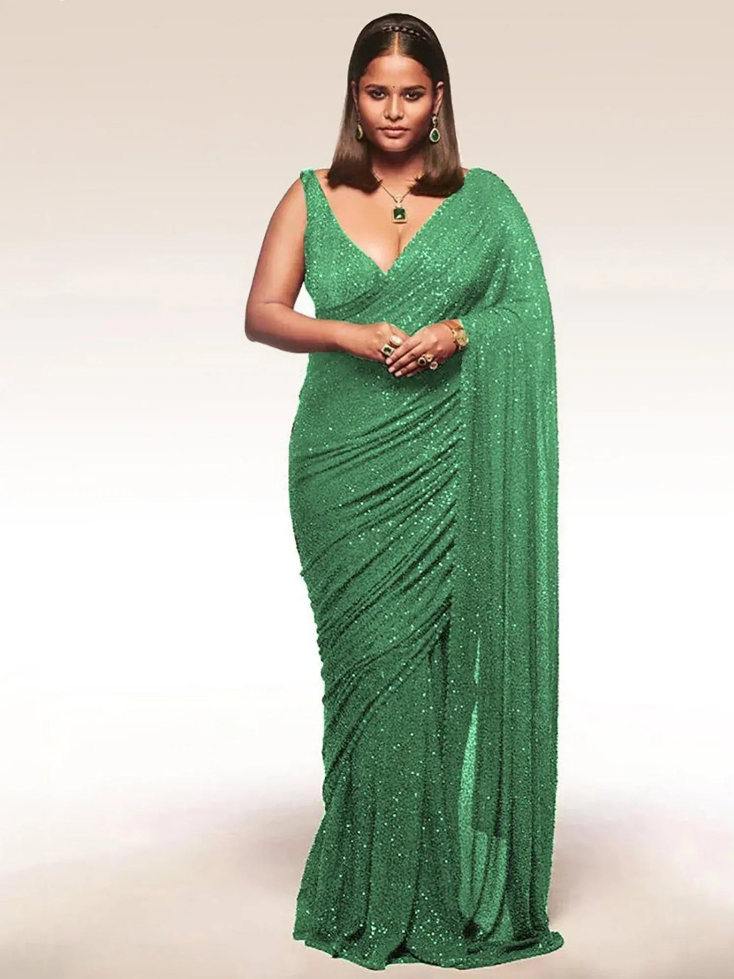 Tulsi Art Sabyasachi Green Sequins Georgette Party Wear Saree With Blouse