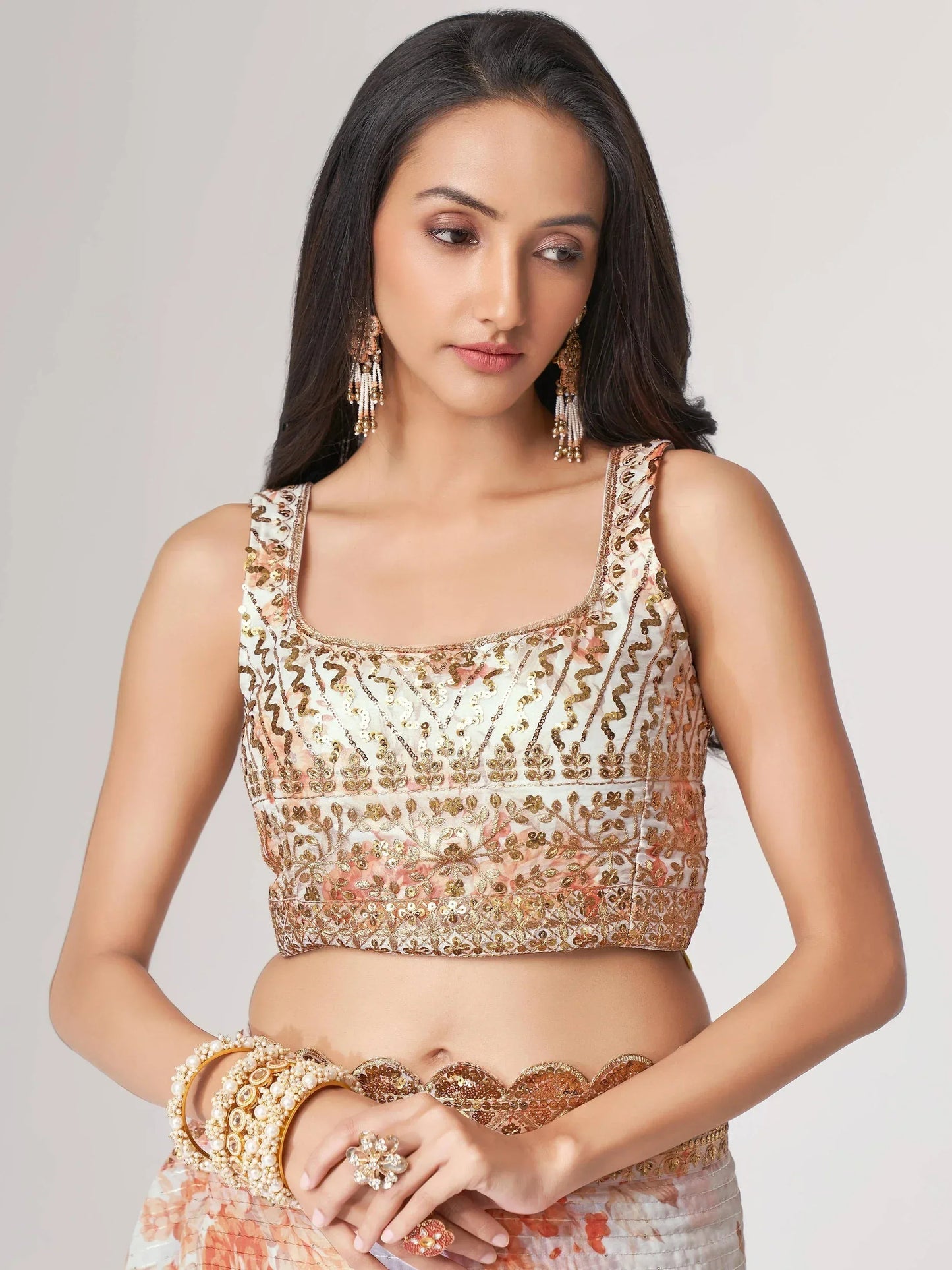 Tulsi Art Gorgeous White Floral Printed Organza Party Wear Saree With Blouse