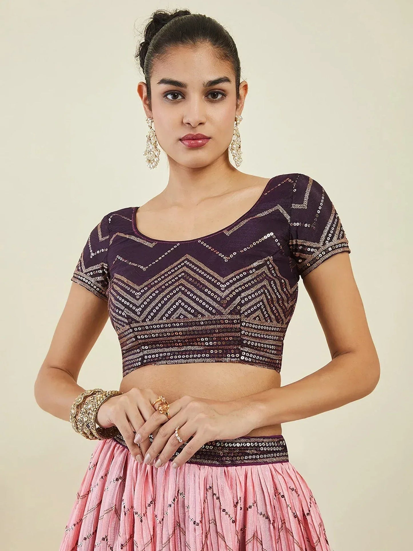 Tulsi Art Bewitching Purple Sequins Art Silk Engagement Wear Lehenga Choli