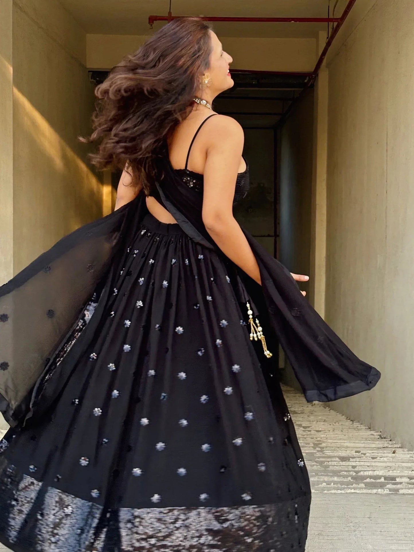 Tulsi Art Wonderful Black Sequins Georgette Reception Wear Lehenga Choli