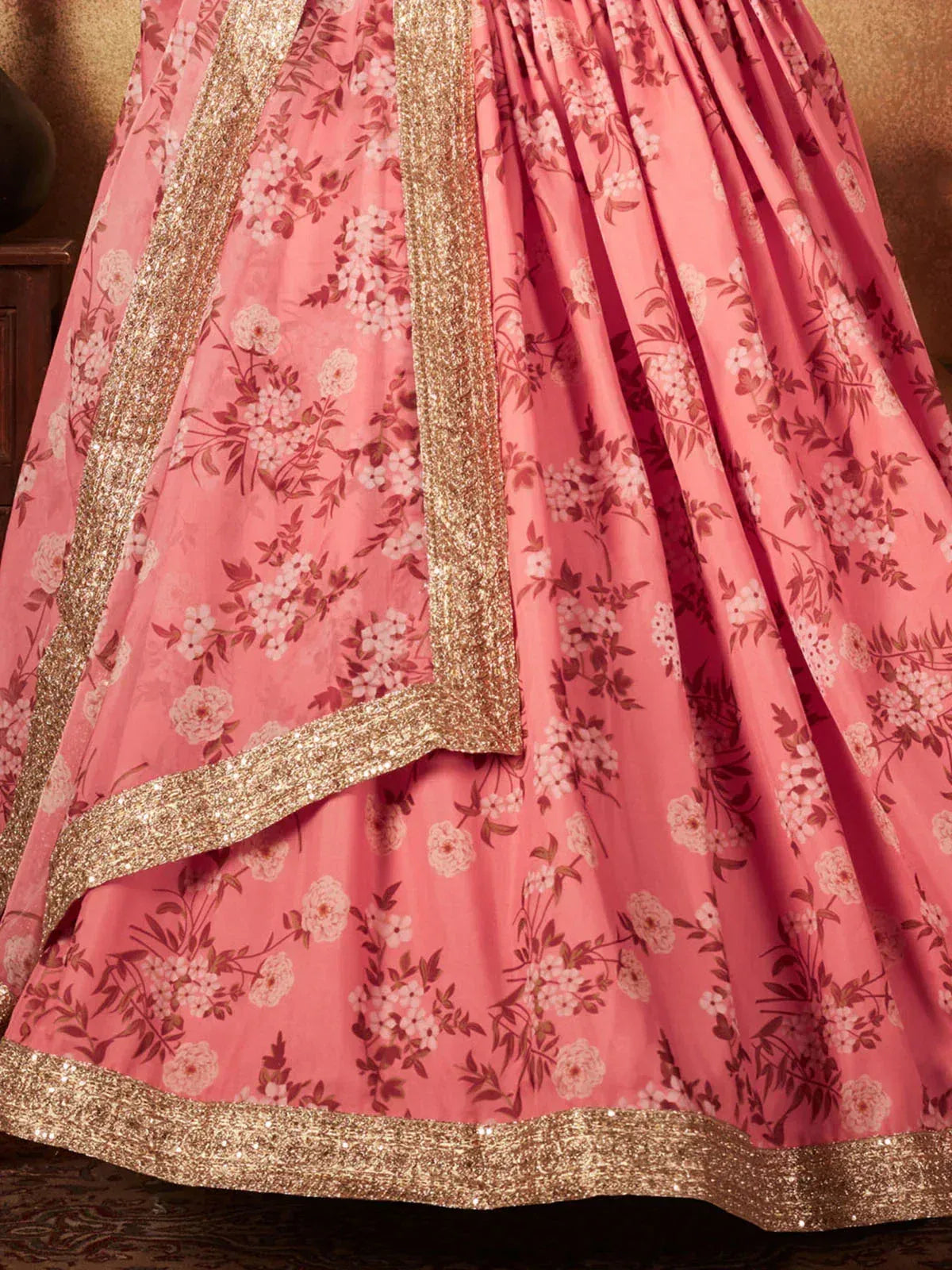 Tulsi Art Sabyasachi Pink Floral Organza Bridal Lehenga Choli