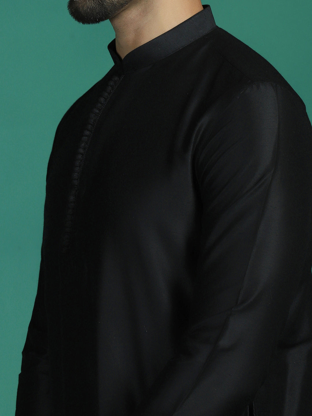 Zavaya Black Plain Polyester Viscose Kurta Pyjama Set for Men