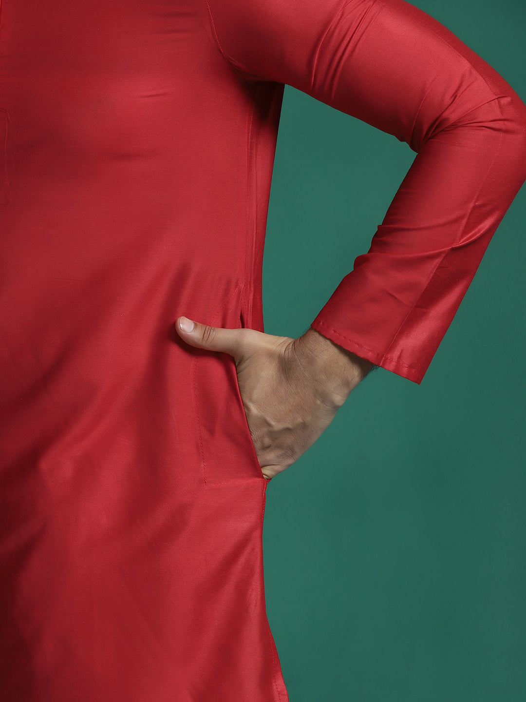 Zavaya Red Plain Polyester Viscose Kurta Pyjama Set for Men