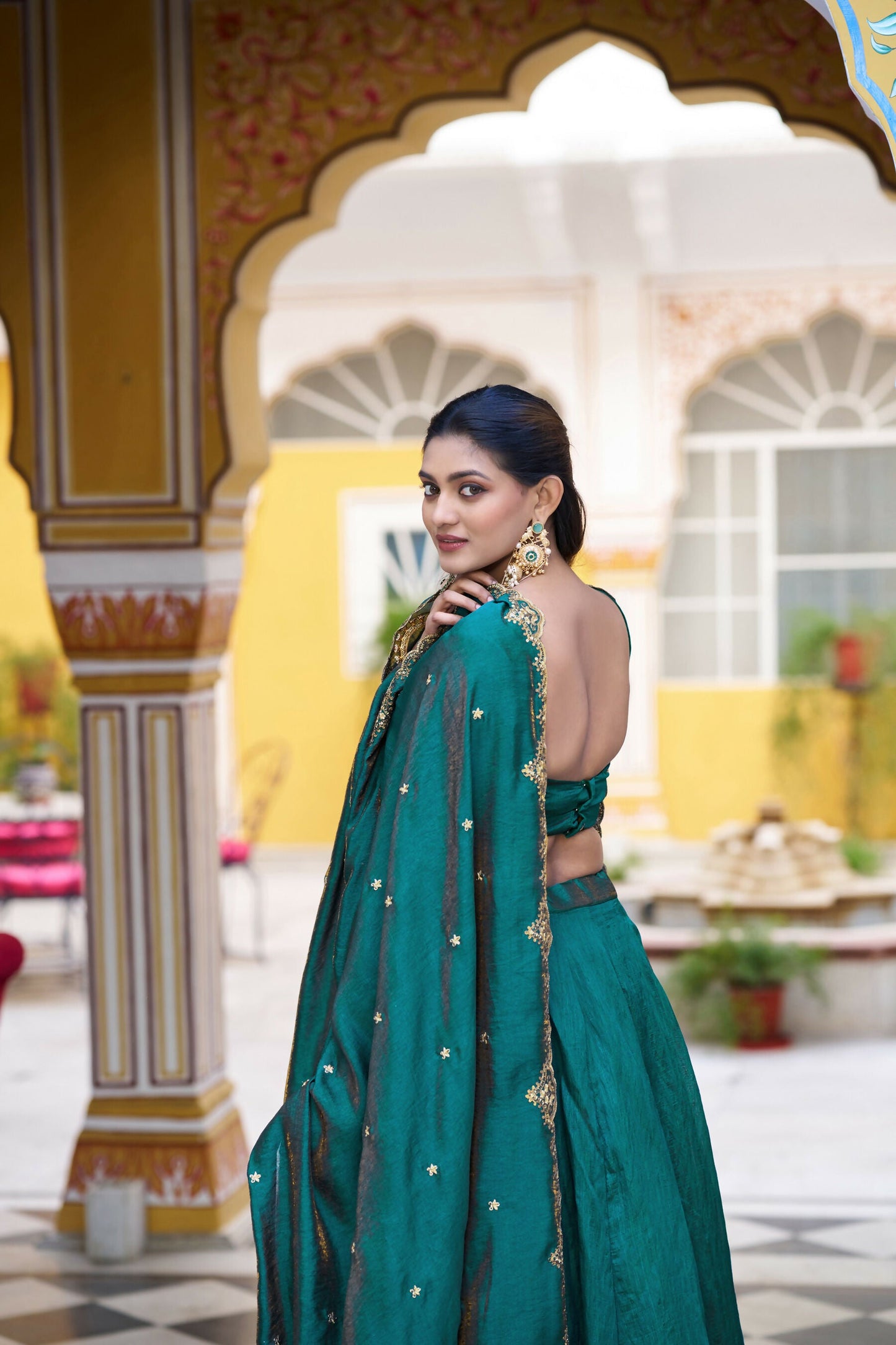 Lorenvalley Fashion Teal NC Silk Plain Lehenga Embroidery Work Choli with Dupatta