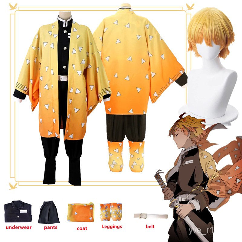 Demon Slayer Zenitsu Agatsuma Cosplay Set Kimono Clothing Costume Without WIG