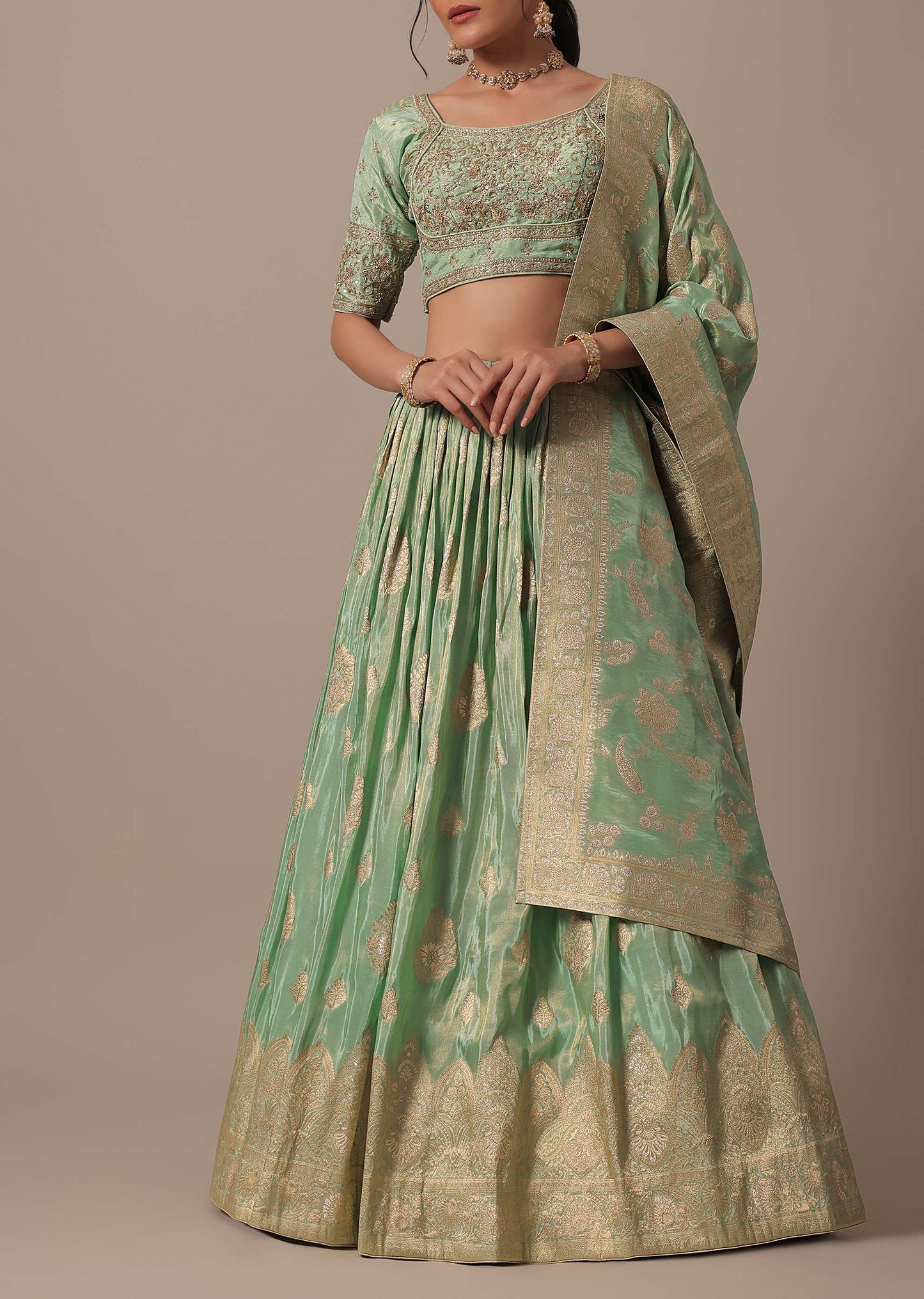 Green Banarasi Silk Lehenga Set