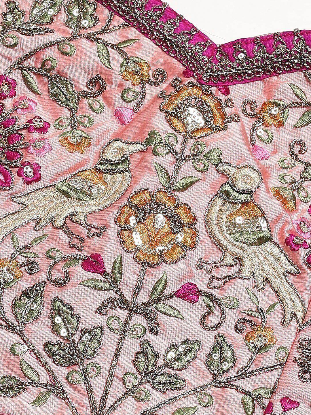 Tulsi Art Peach & Golden Semi-Stitched Myntra Bridal Lehenga & Unstitched Blouse With Dupatta
