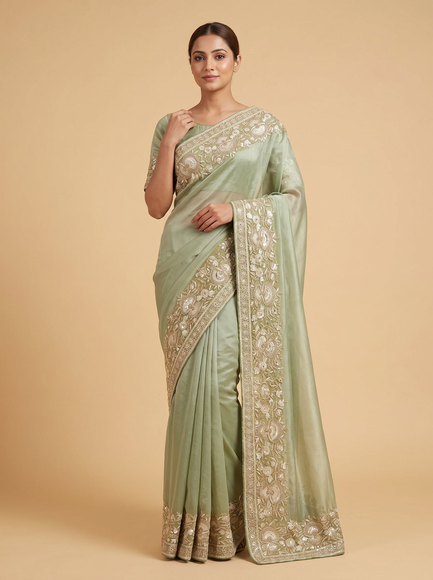 Aqua Embroidered Saree