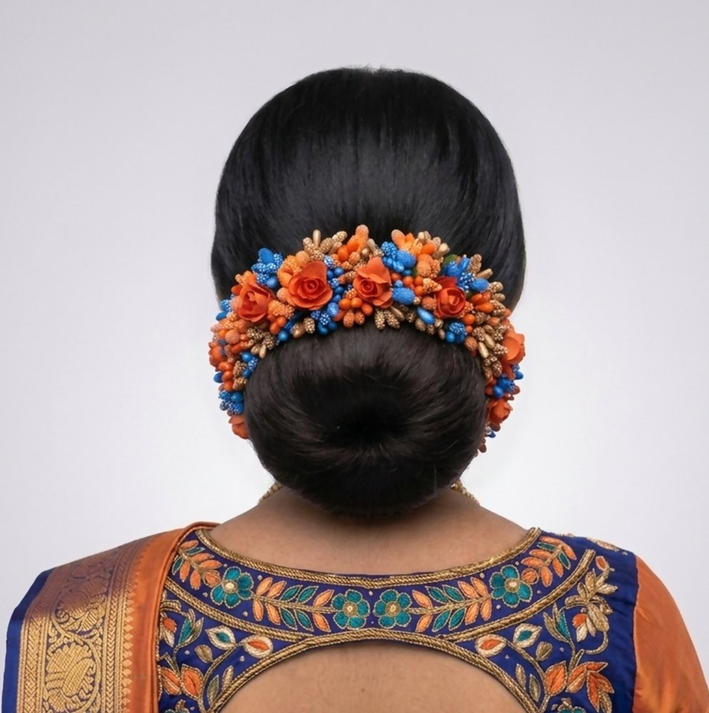 Orange and Blue Pollens Bridal Gajra