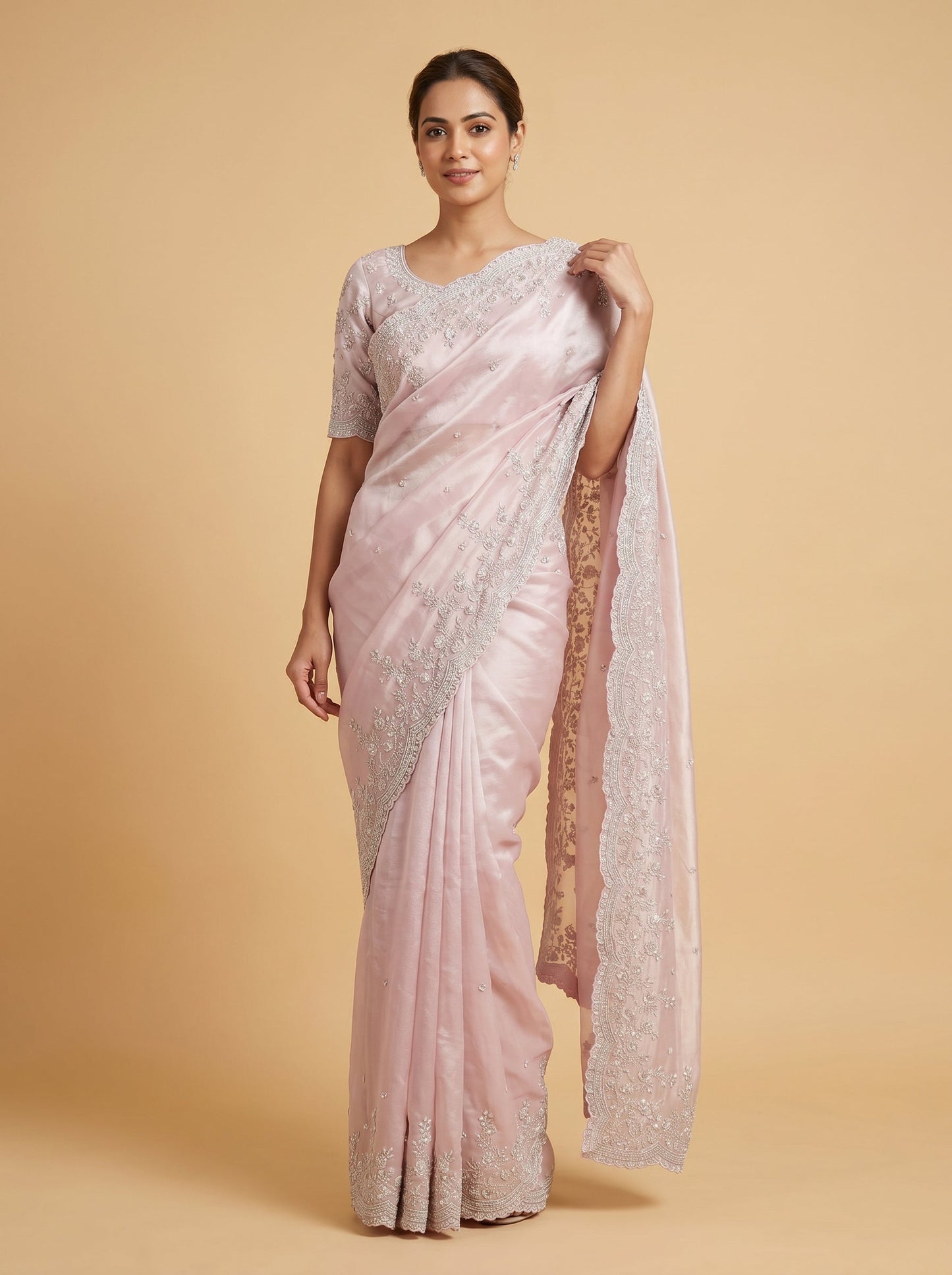 Baby Pink Soft Embroidered Saree