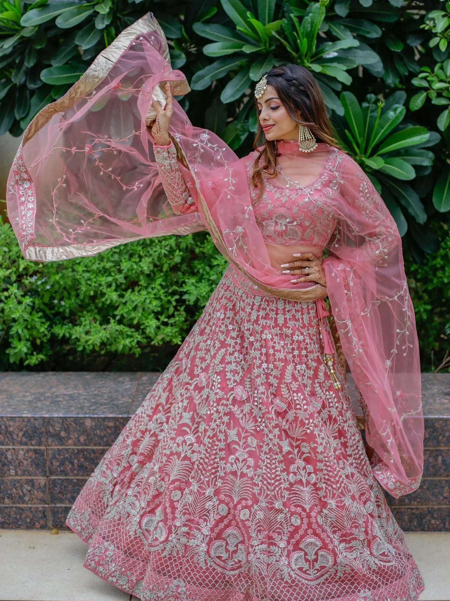 Tulsi Art Beautiful Pink Dori Work Soft Net Ceremony Wear Lehenga Choli