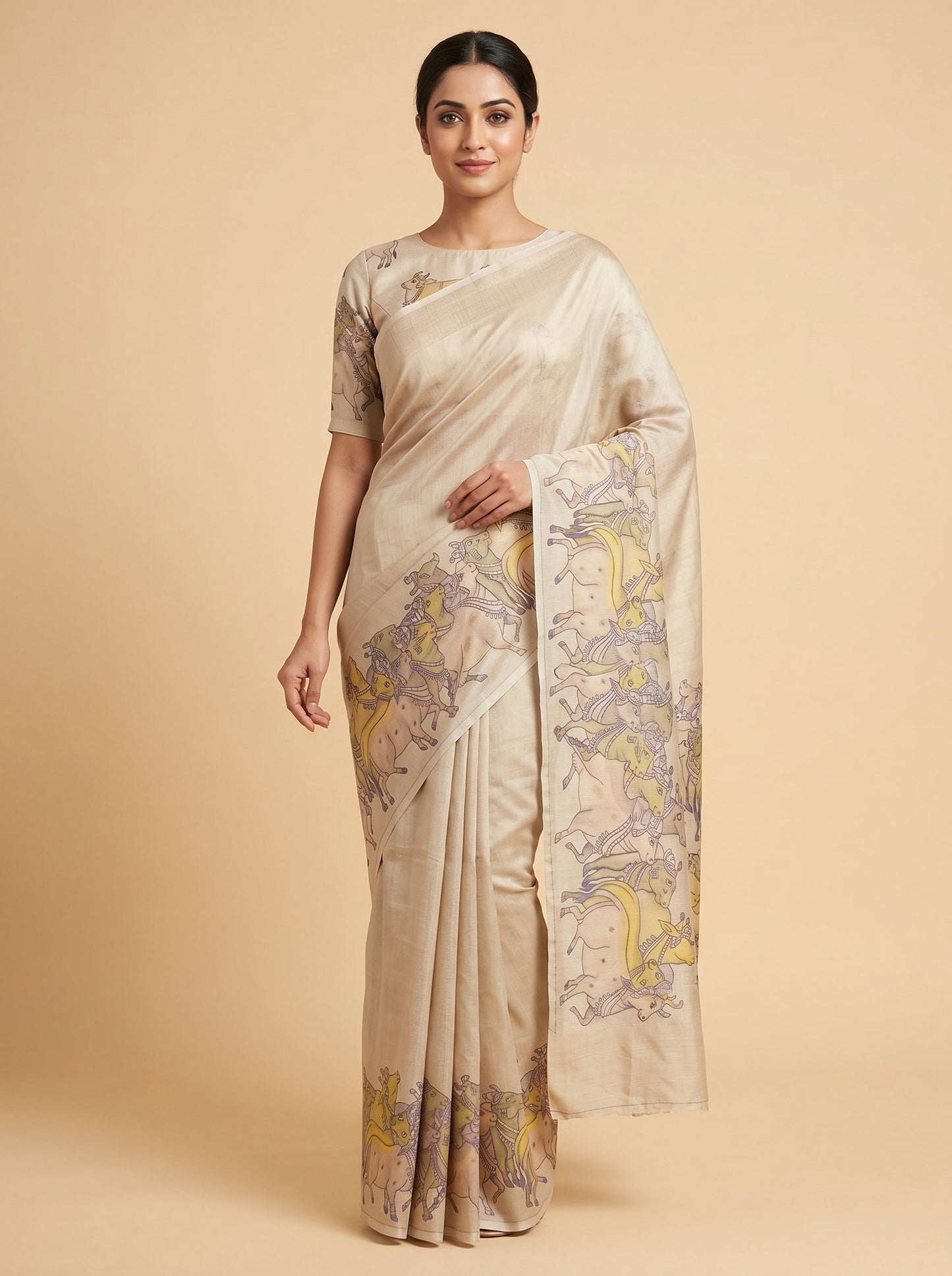 Beige Balanced Flow Handloom Saree