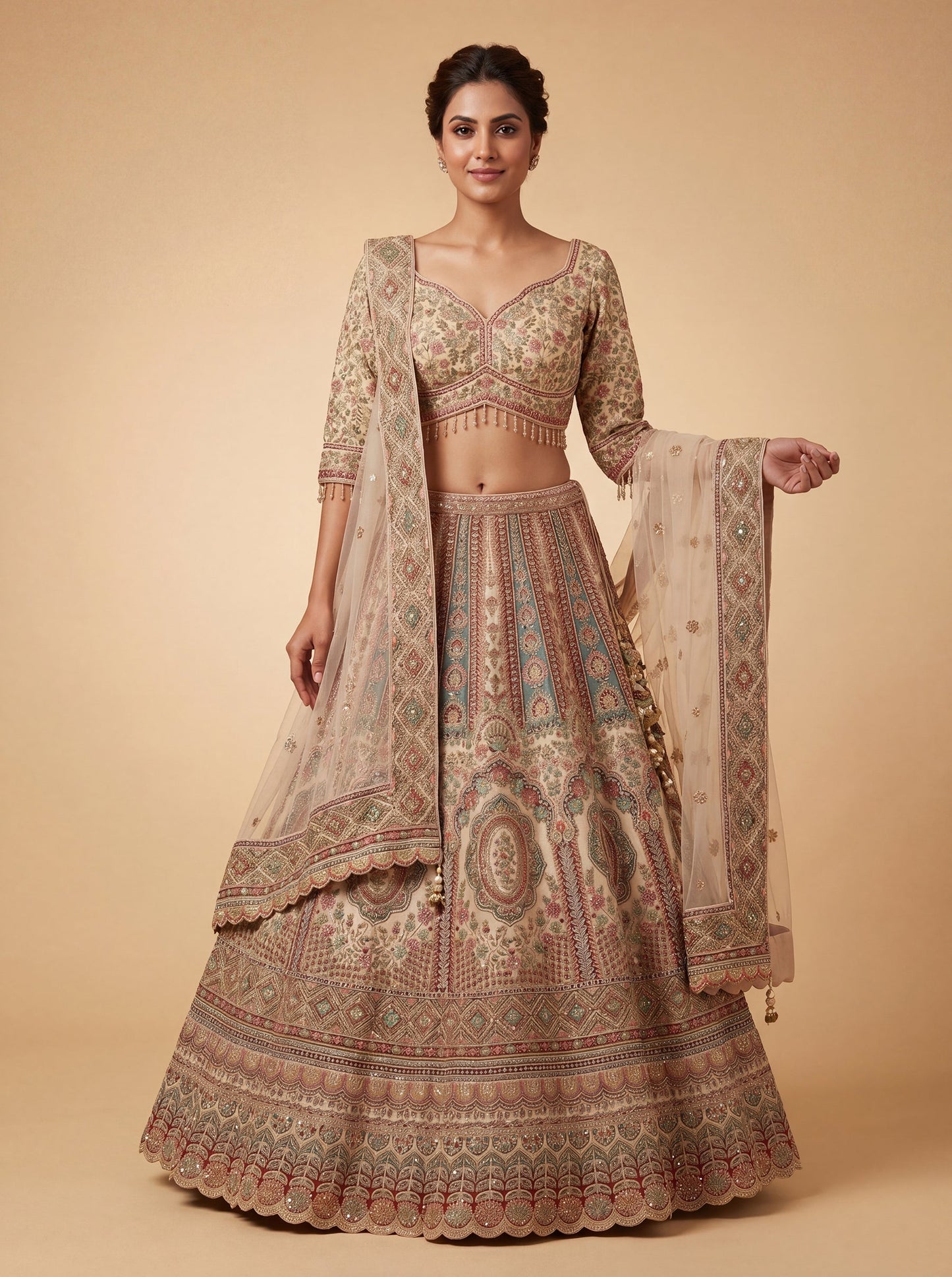 Beige Calm Heritage Lehenga