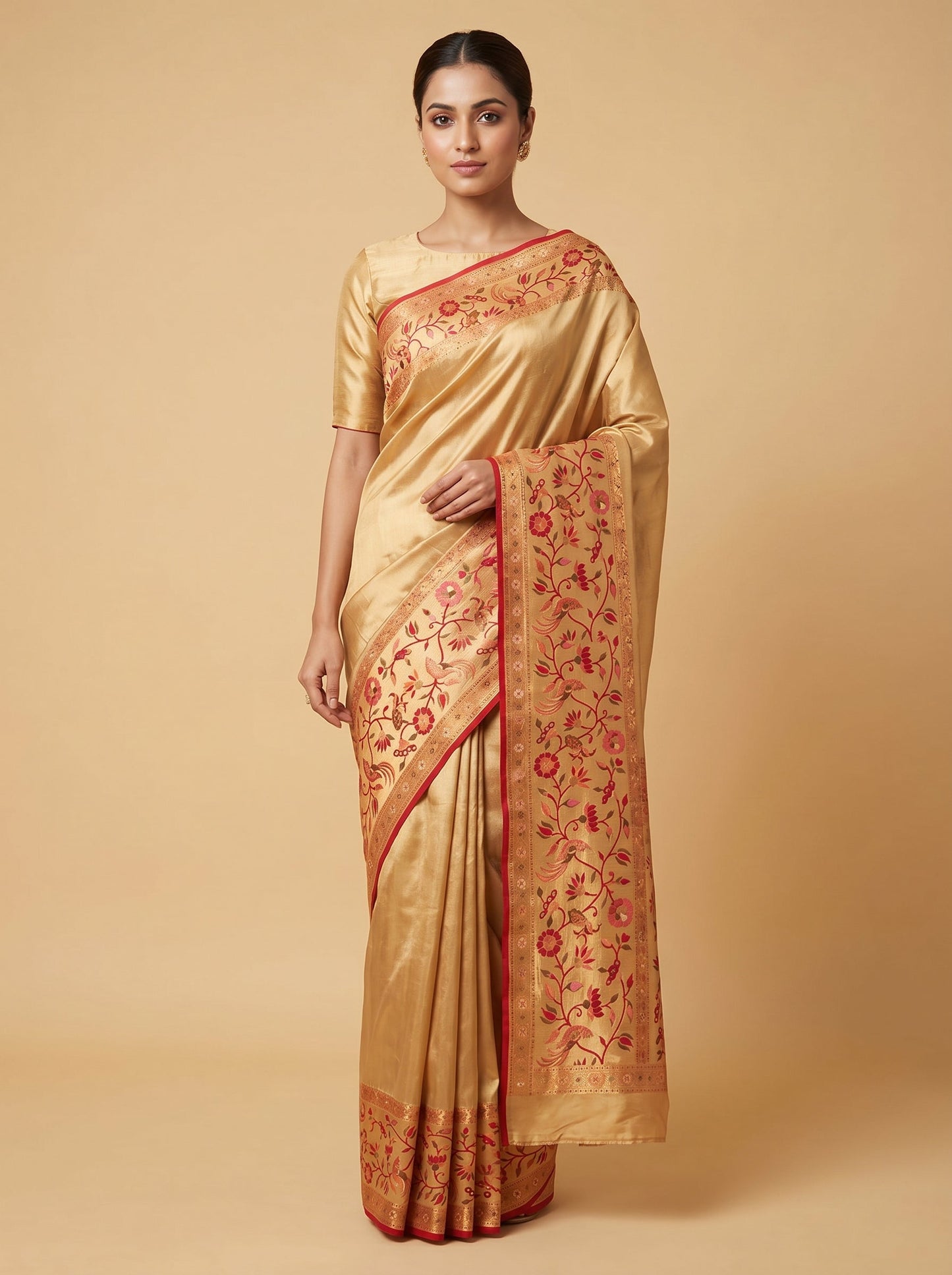 Beige Gold Subtle Blend Handloom Saree