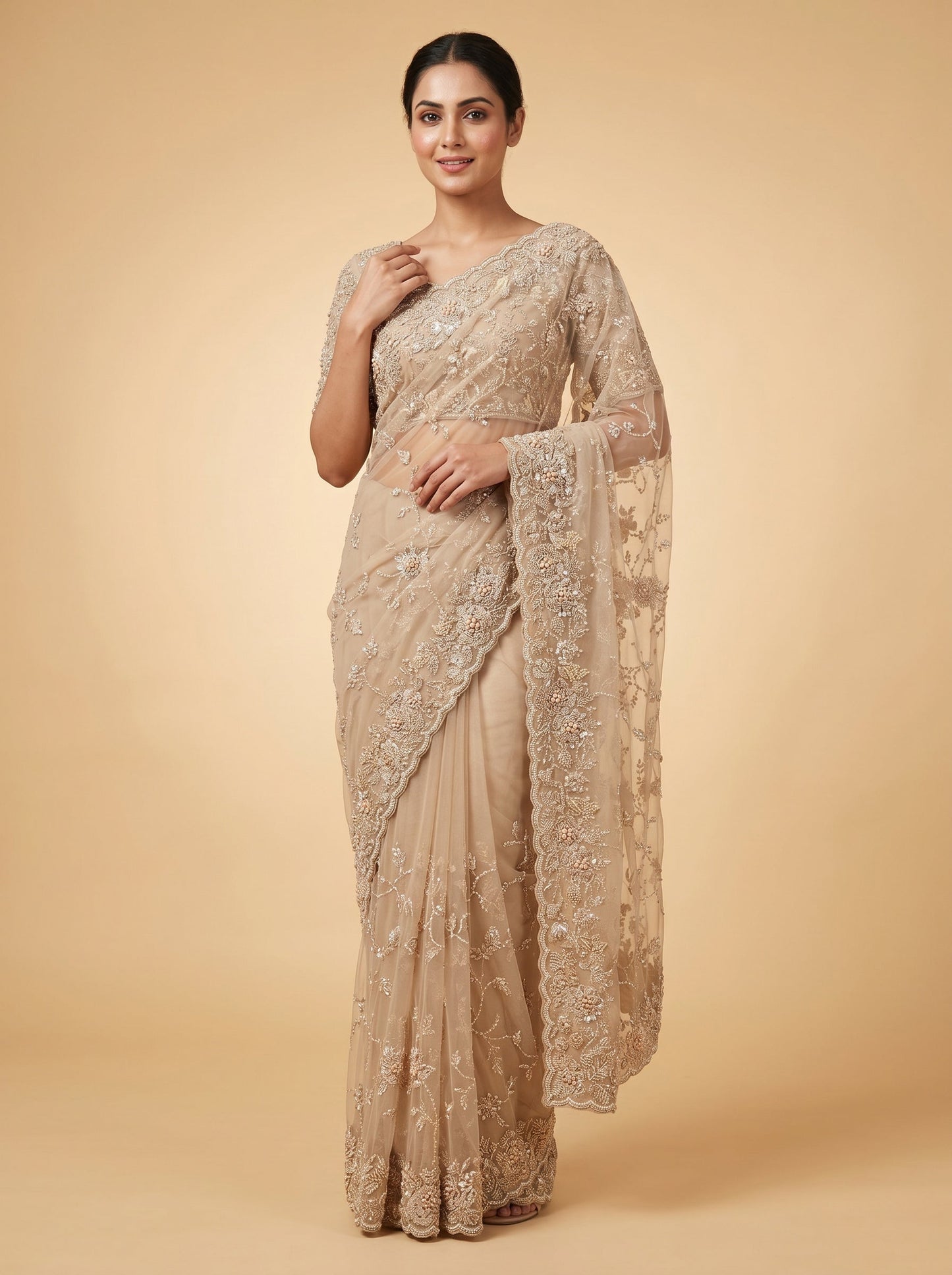 Beige Sand Whisper Embroidered Saree