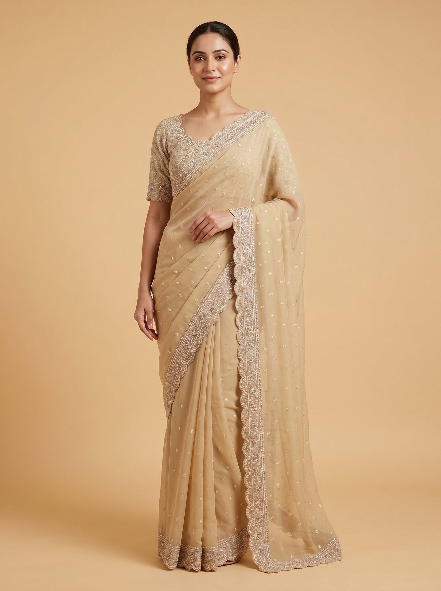 Beige Sandstone Elegance Embroidered Saree