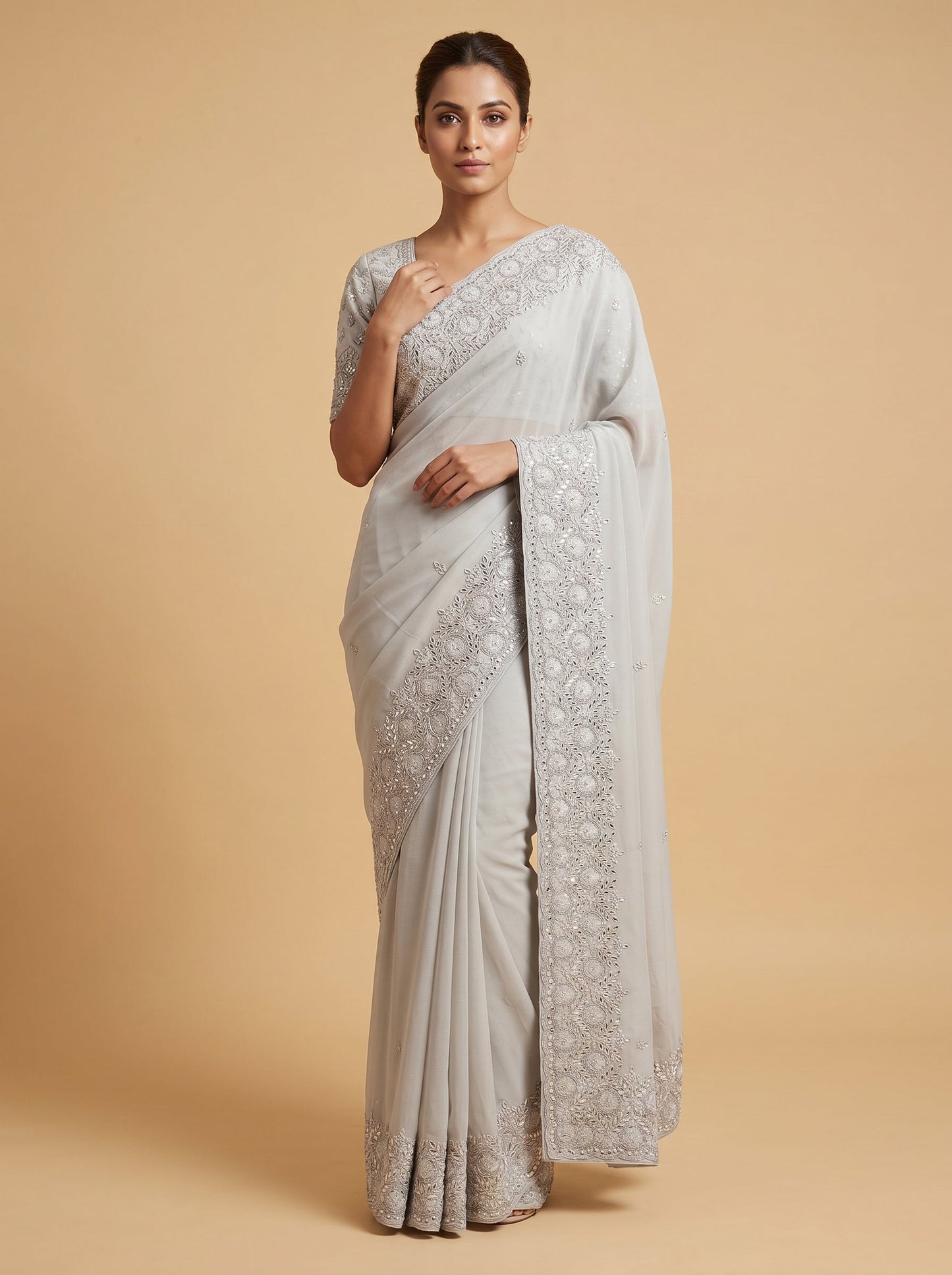 Beige Sandstone Glow Embroidered Saree