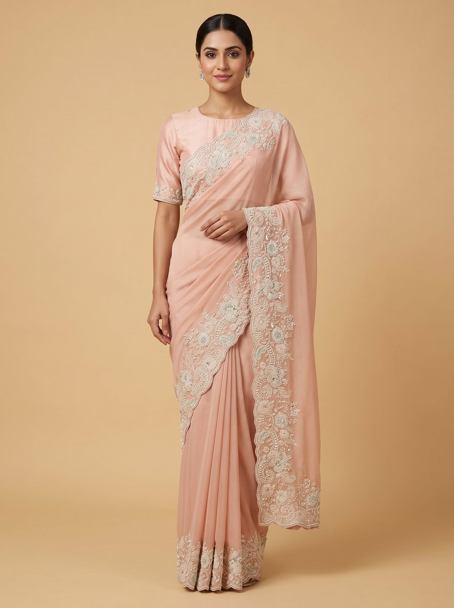 Beige Subtle Craft Embroidered Saree