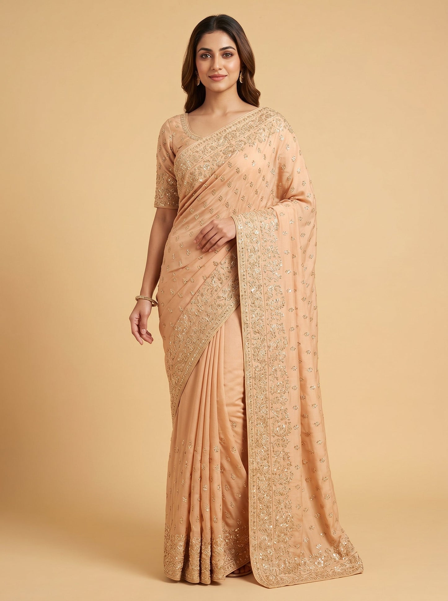 Beige Subtle Elegance Embroidered Saree