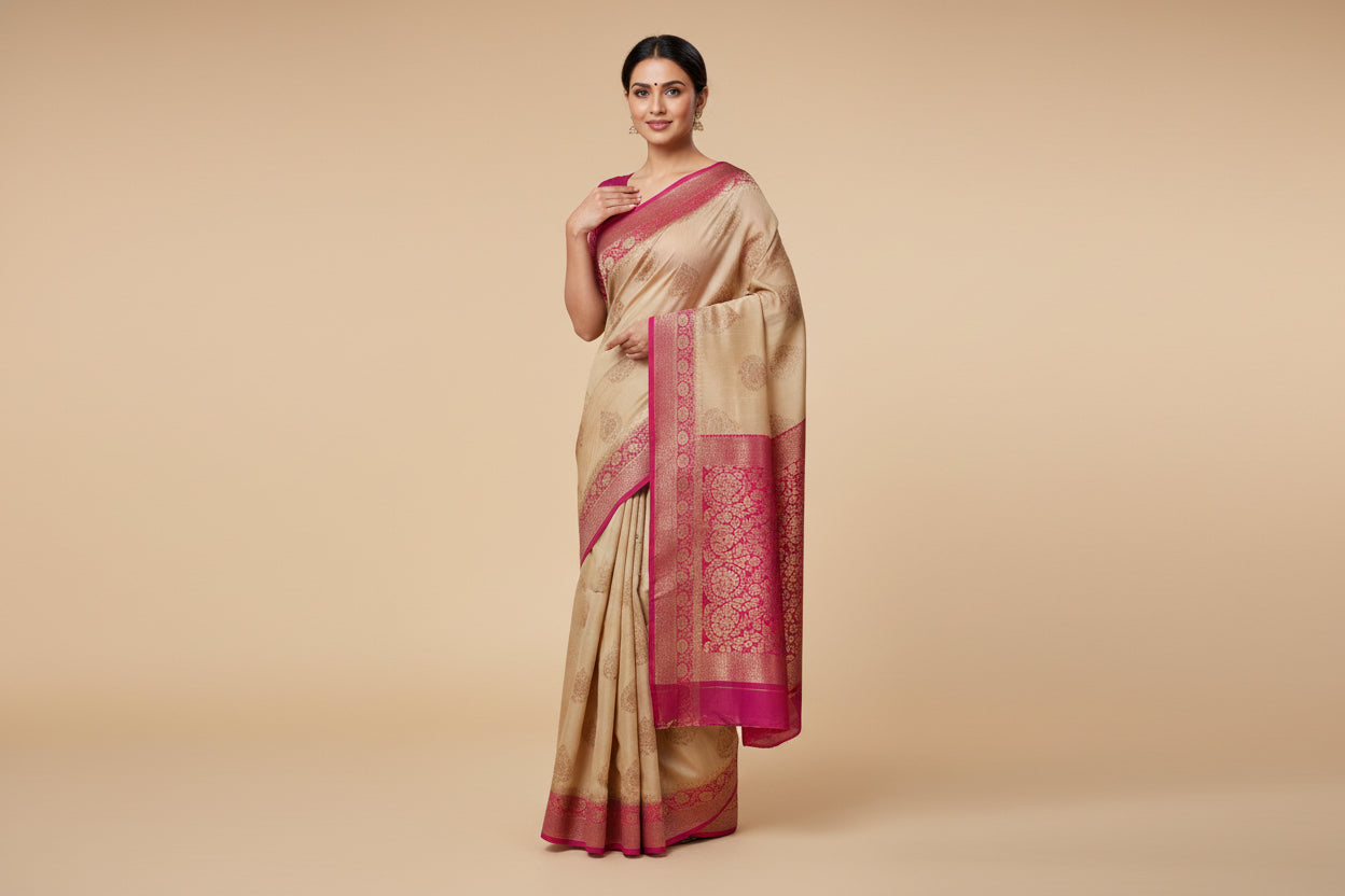Beige Soft-Toned Embroidered Saree