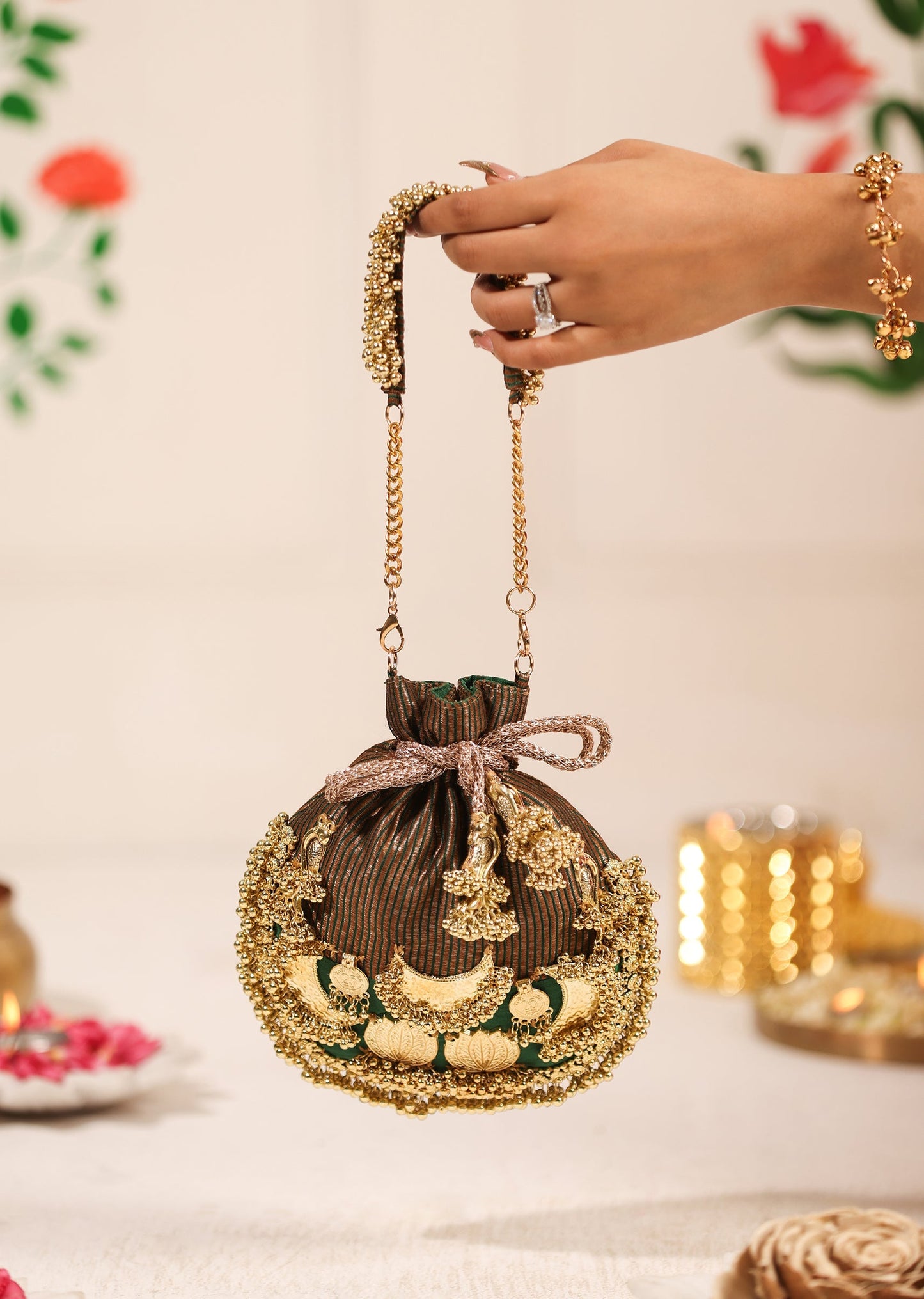 Black And Gold Cotton Potli Bag