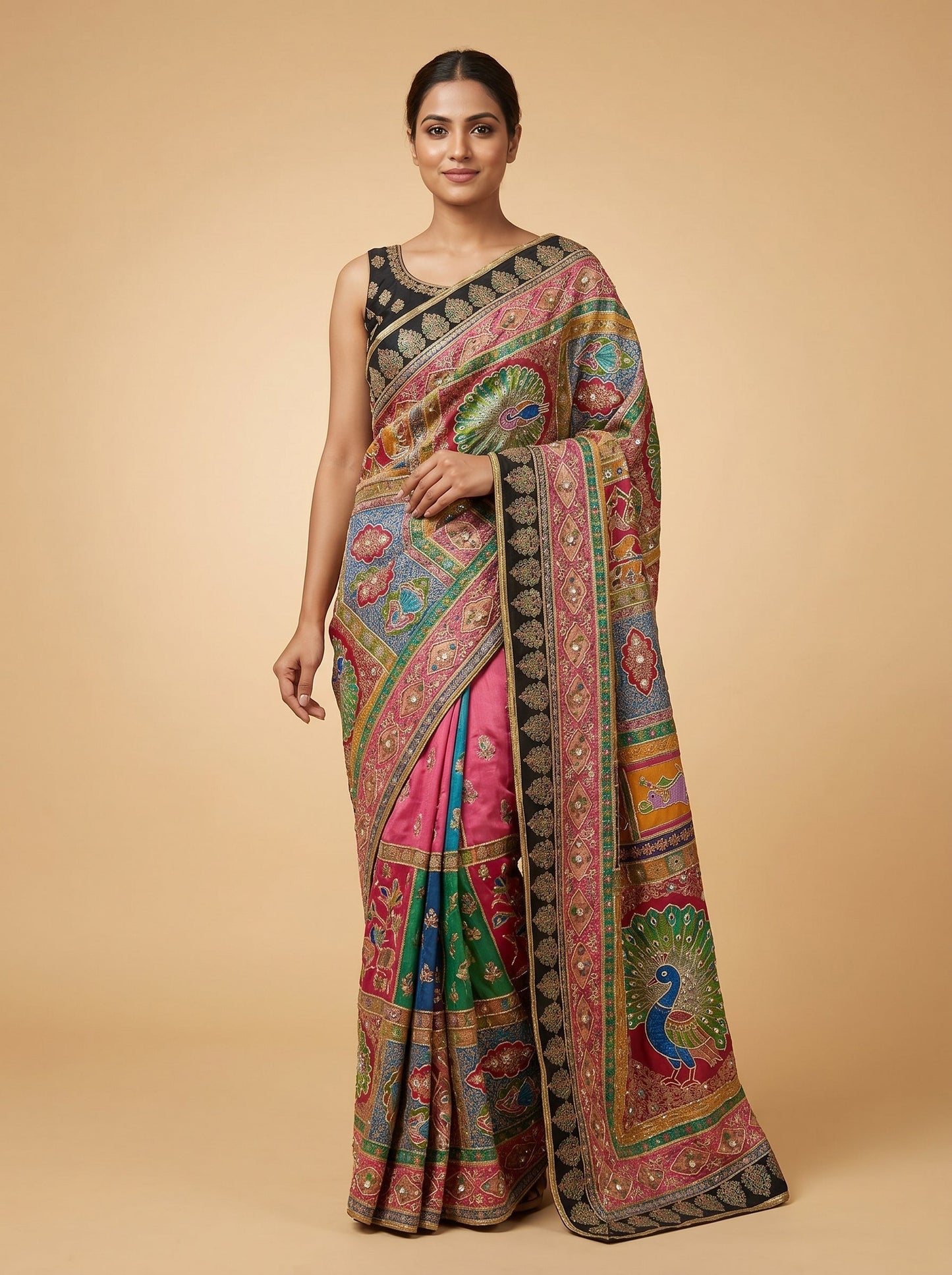 Black Border Embroidered Saree