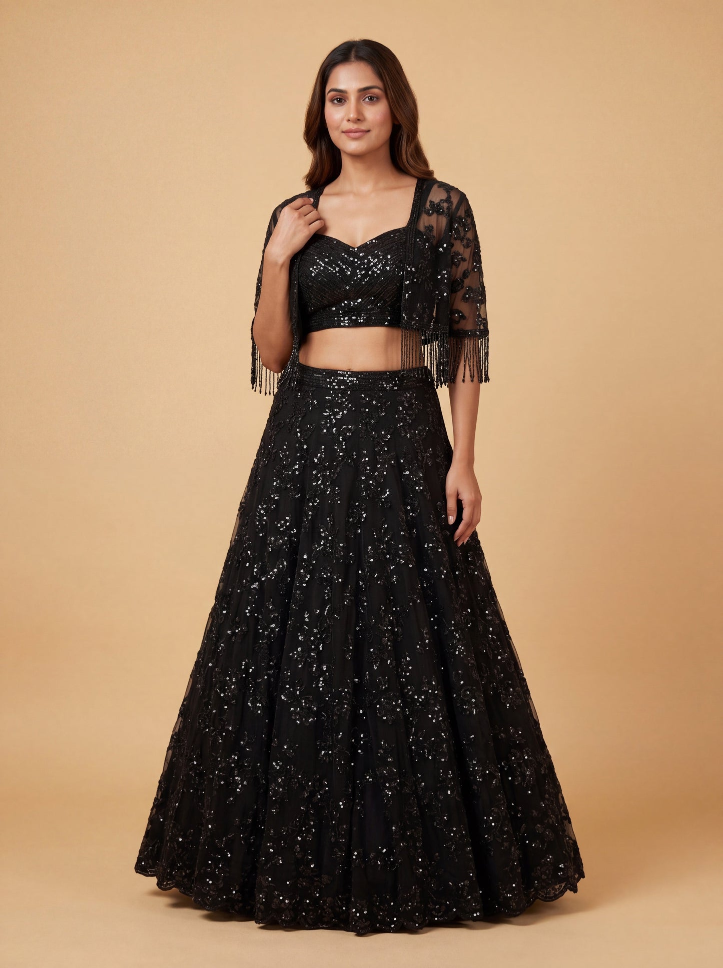 Black Bridal Contemporary Sleek Lehenga