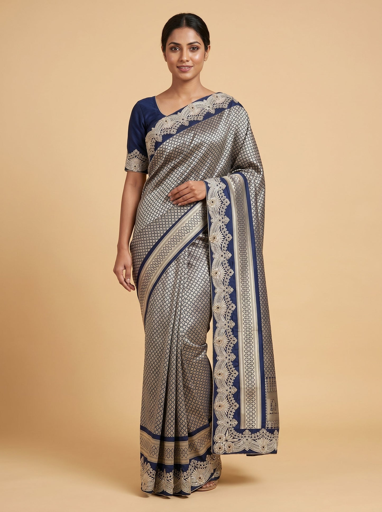 Black embroidered saree with contrast design