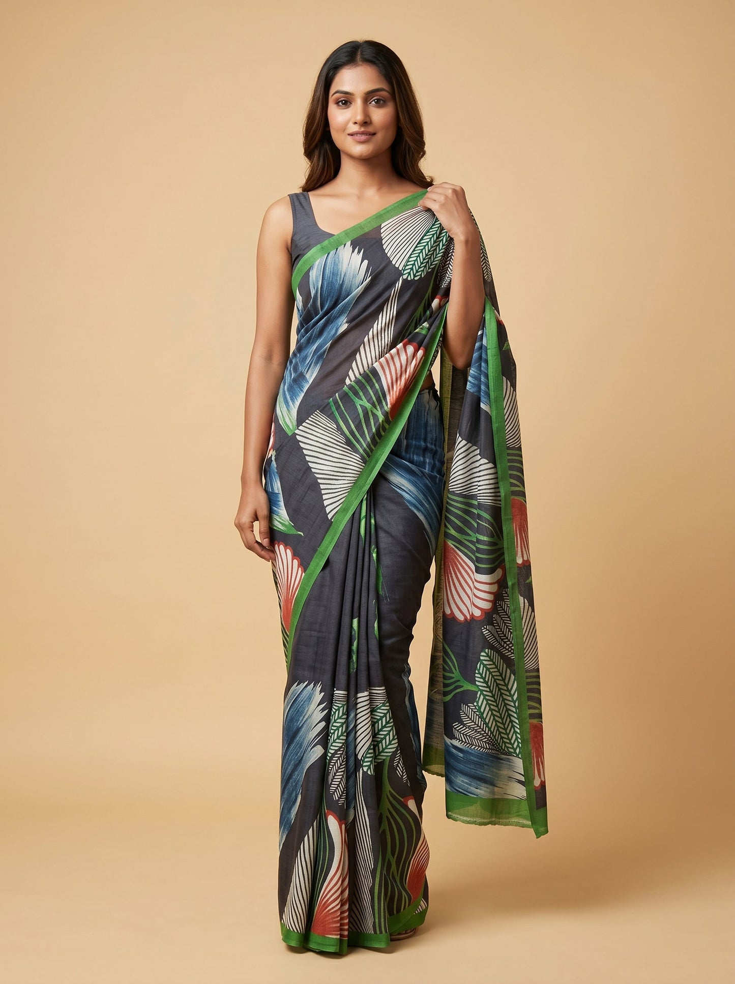 Black Green Contrast Weave Handloom Saree