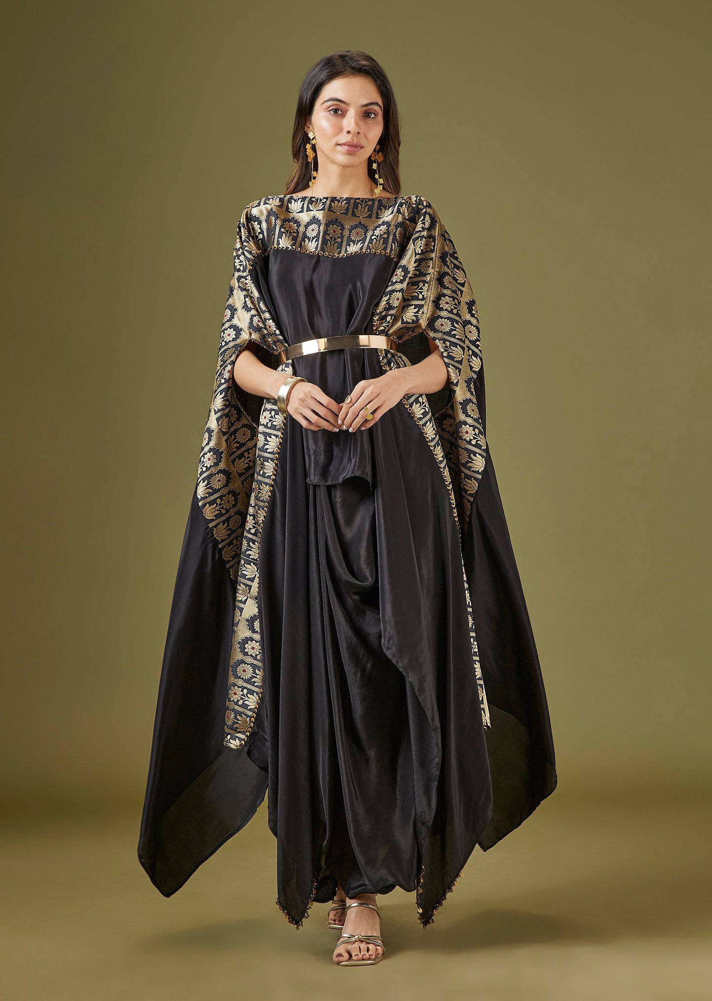Black Kaftan Style Drape Skirt Set