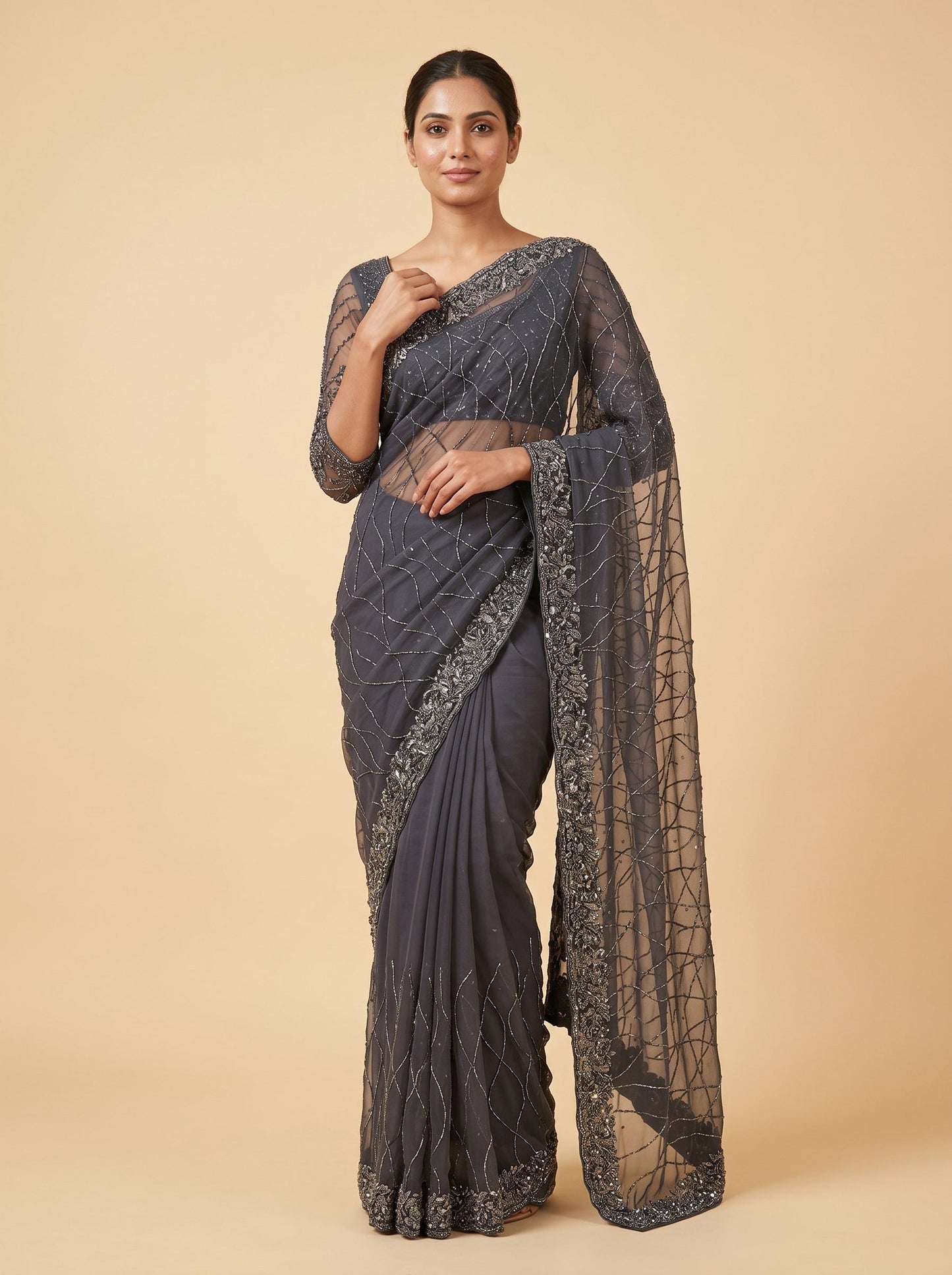 Black Noir Elegance Embroidered Saree