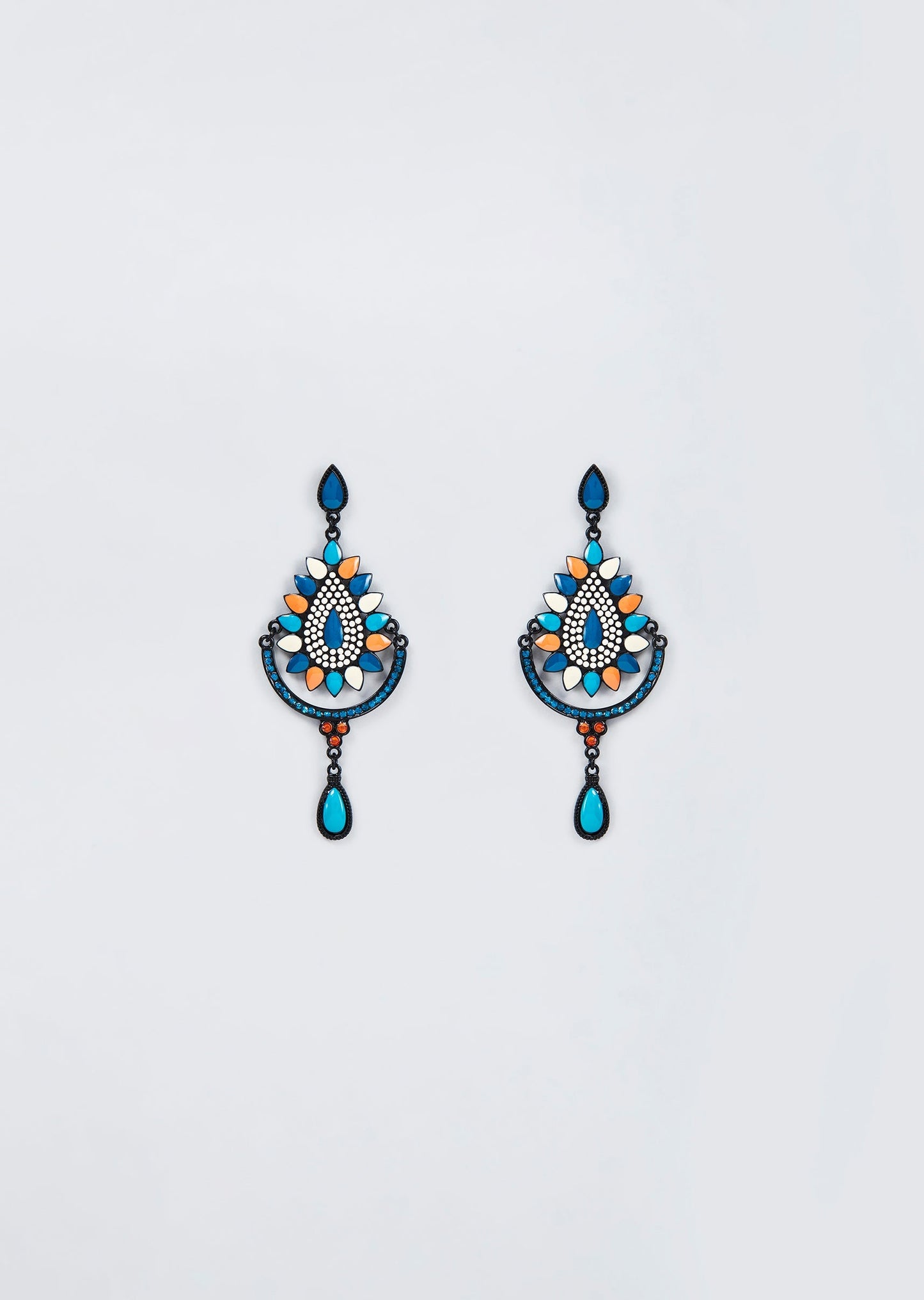 Black Rhodium Finish Multi Colored Stone Dangler Earrings