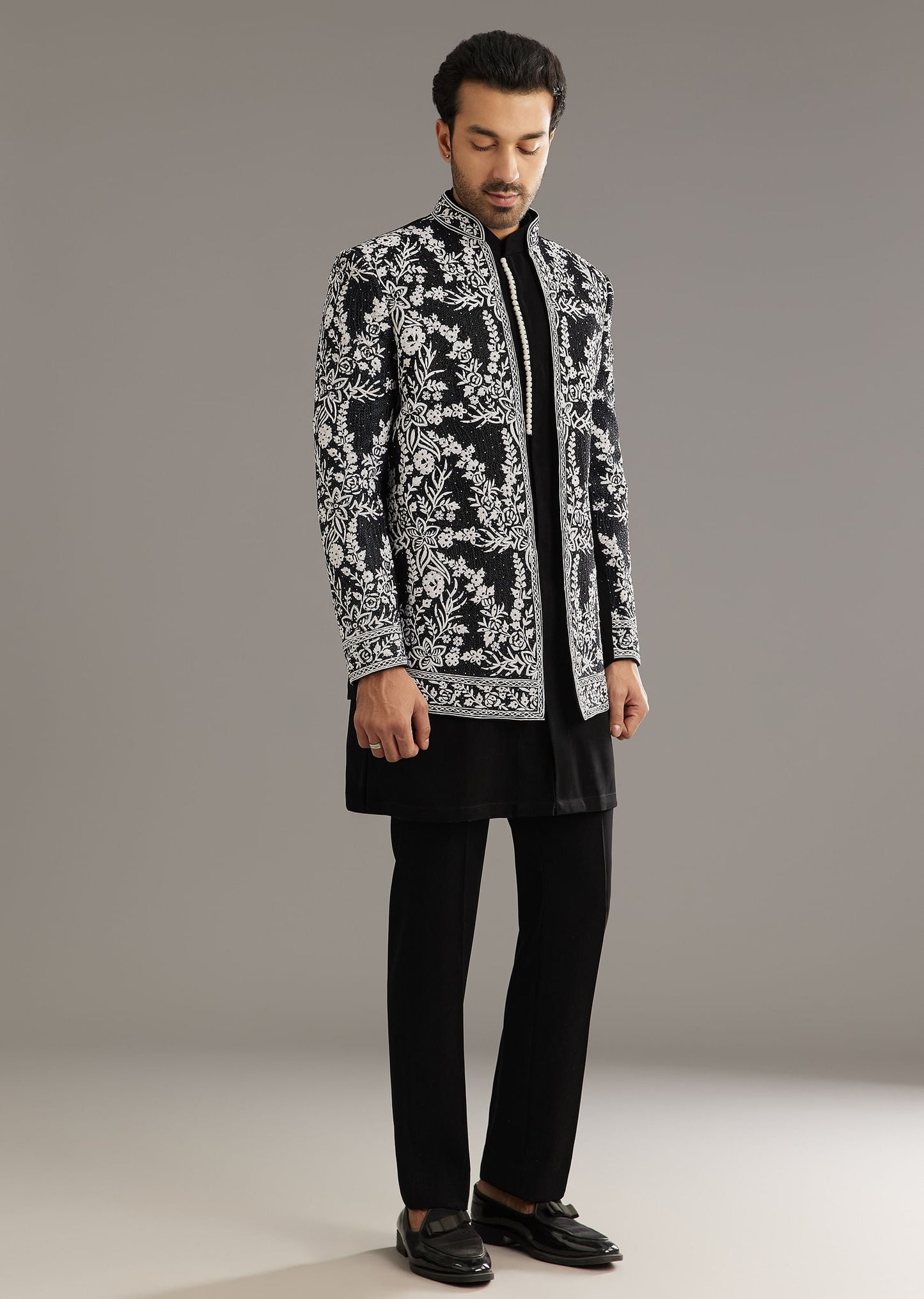 Black Sequin Jaal Embroidered Indo Western Set