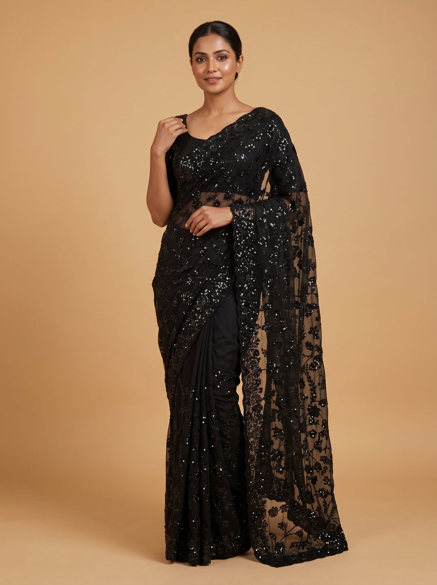 Black Sharp Embroidered Saree