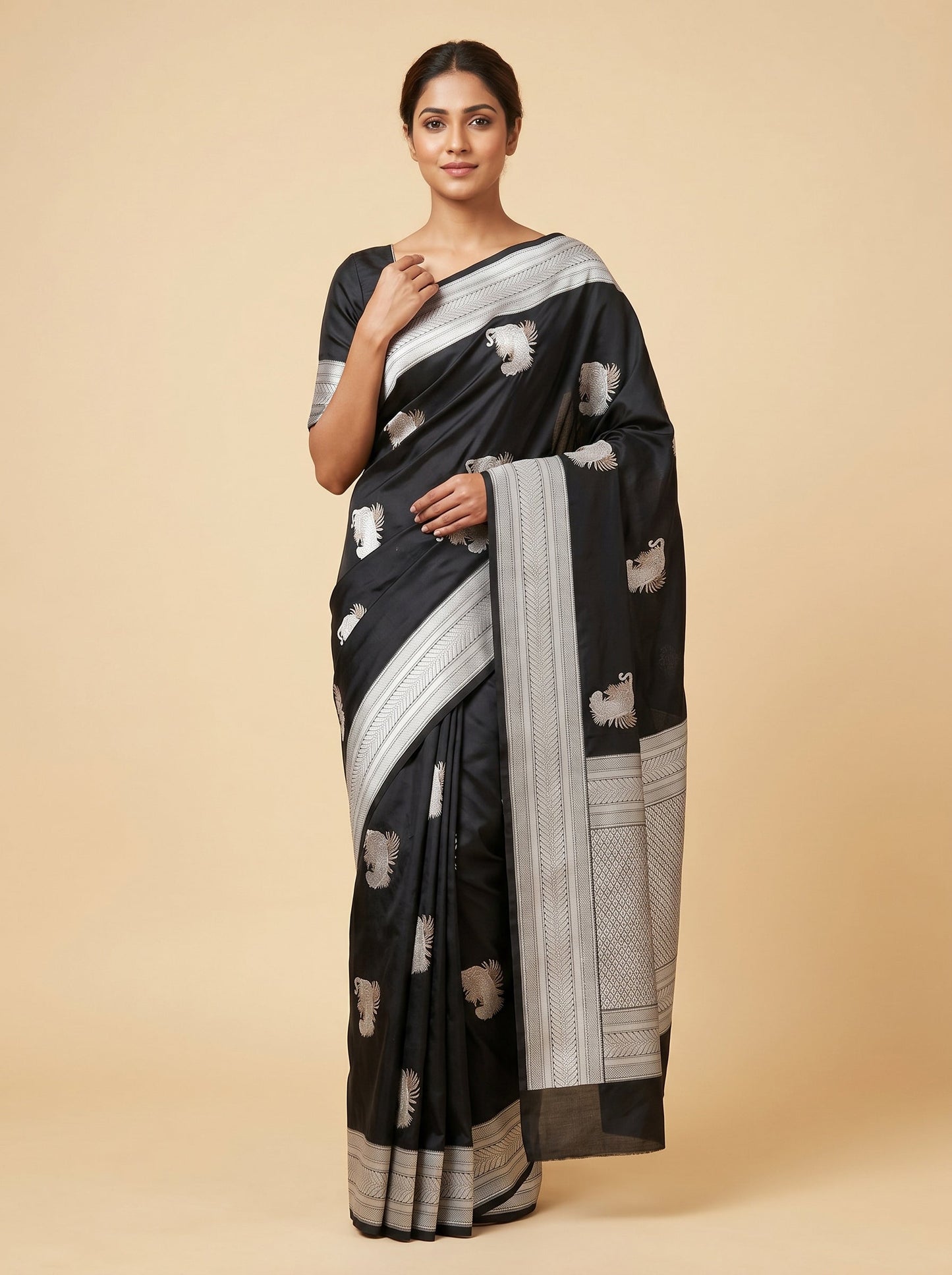 Black Sleek Frame Handloom Saree