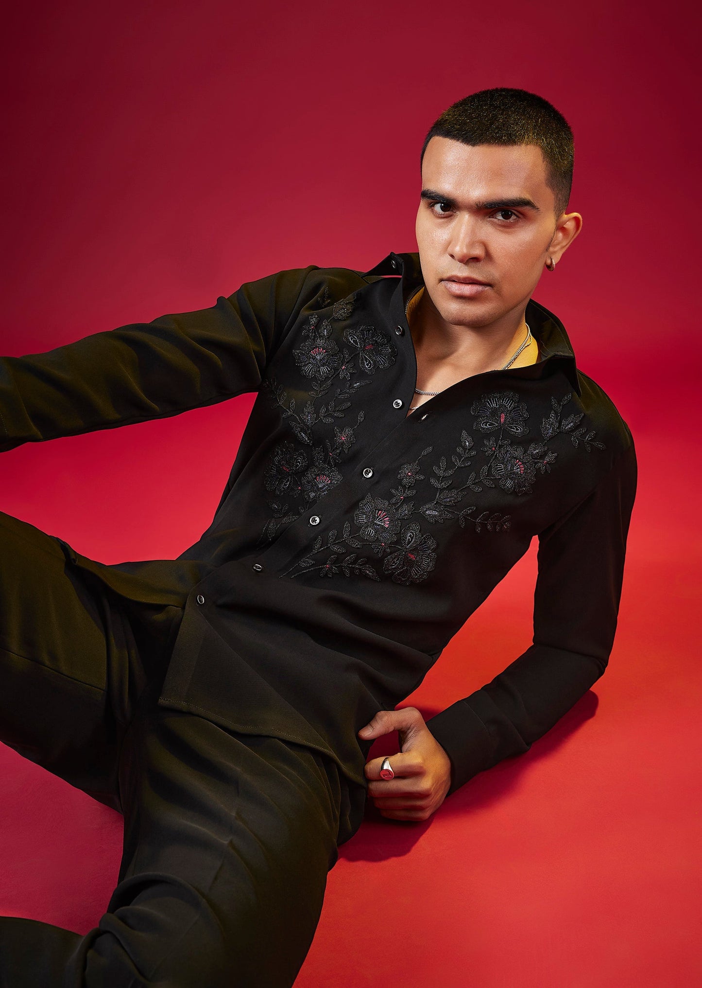 Black Thread Embroidered Mens Shirt
