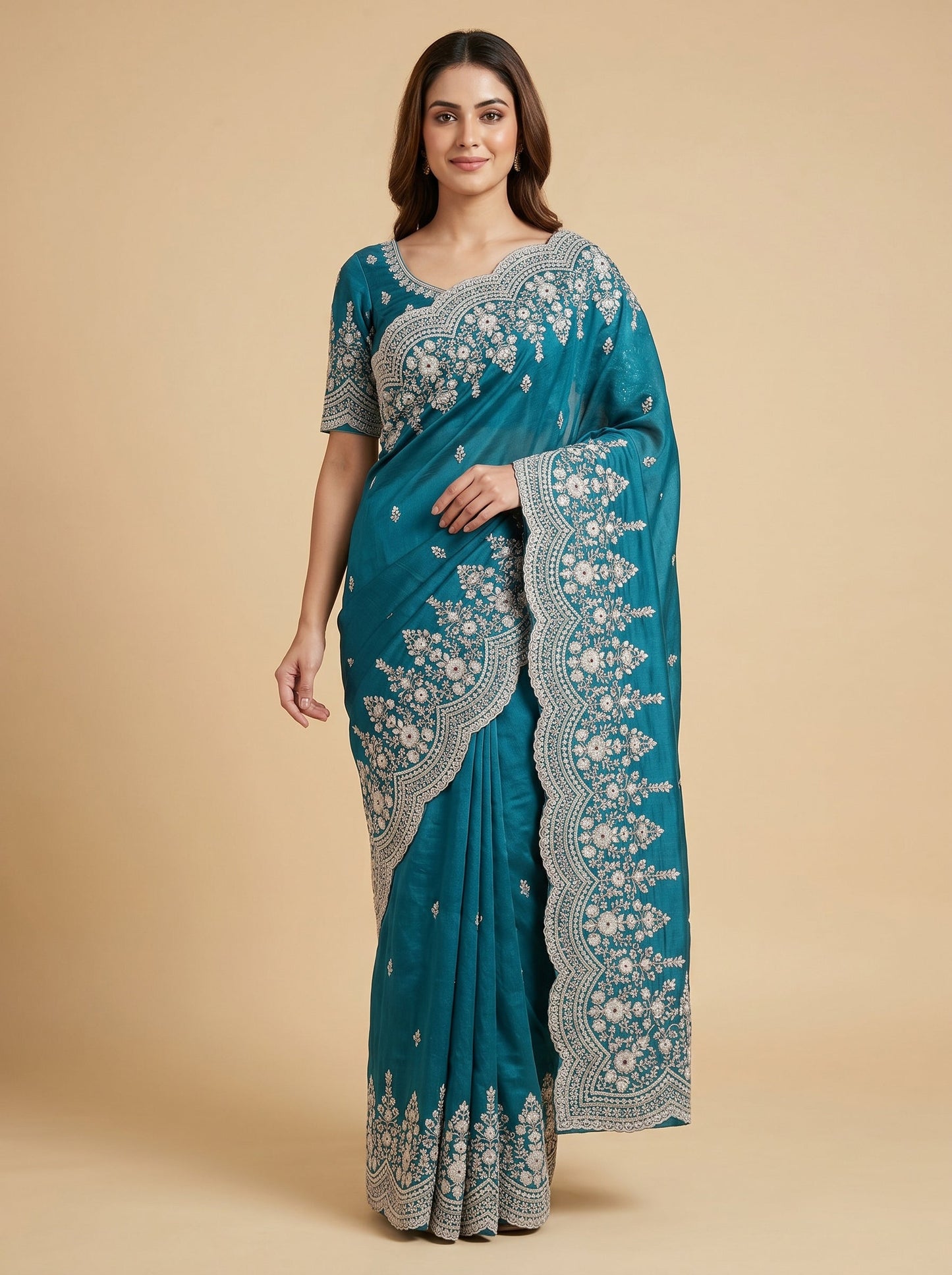 Blue Azure Shine Embroidered Saree