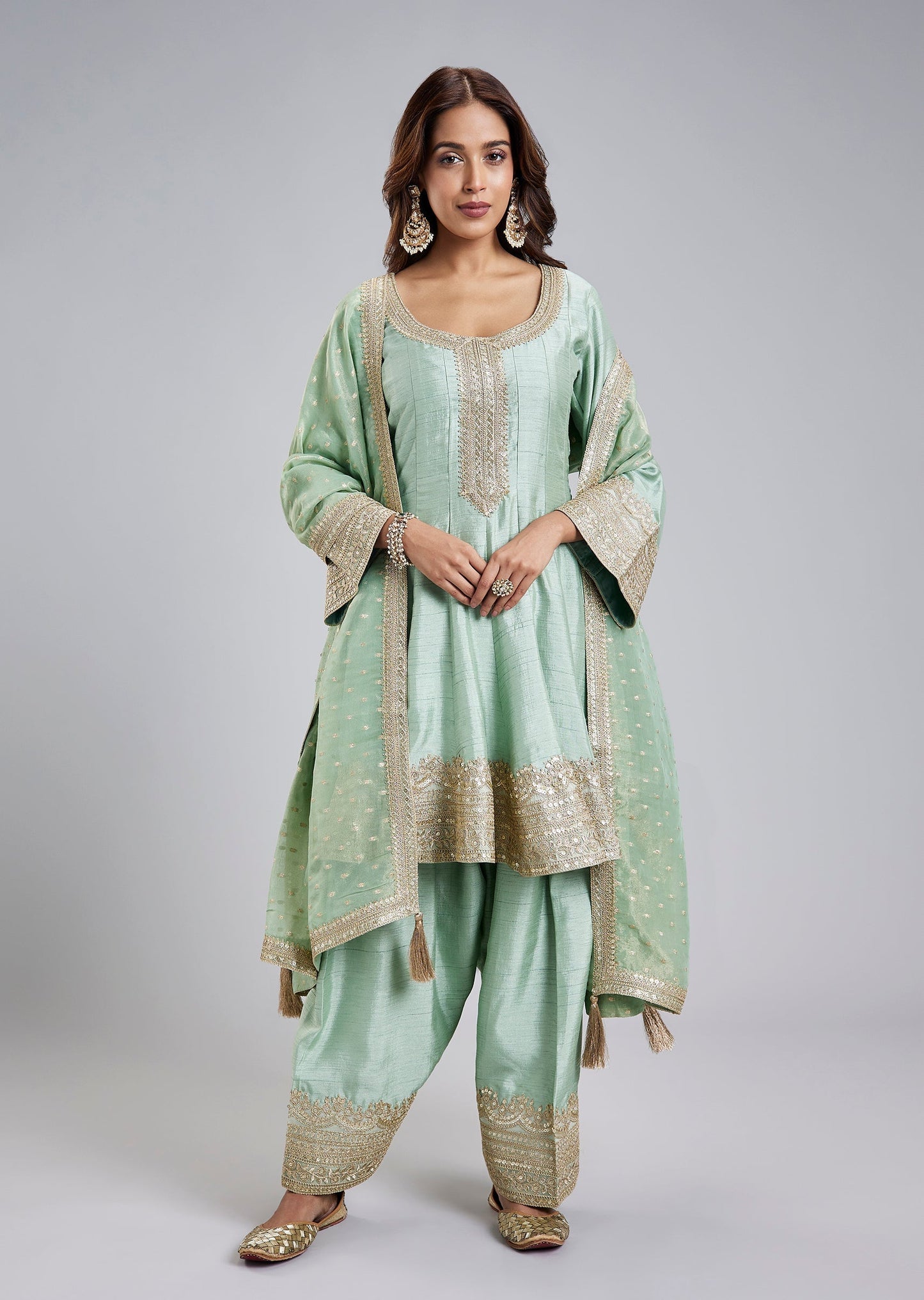 Blue Bemberg Silk Kurta Set With Zari Lace Work And Dupatta