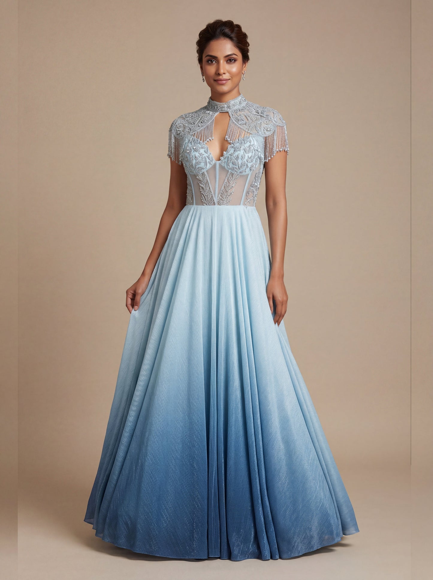 Blue Contemporary Gown With Ombre Flared Silhouette