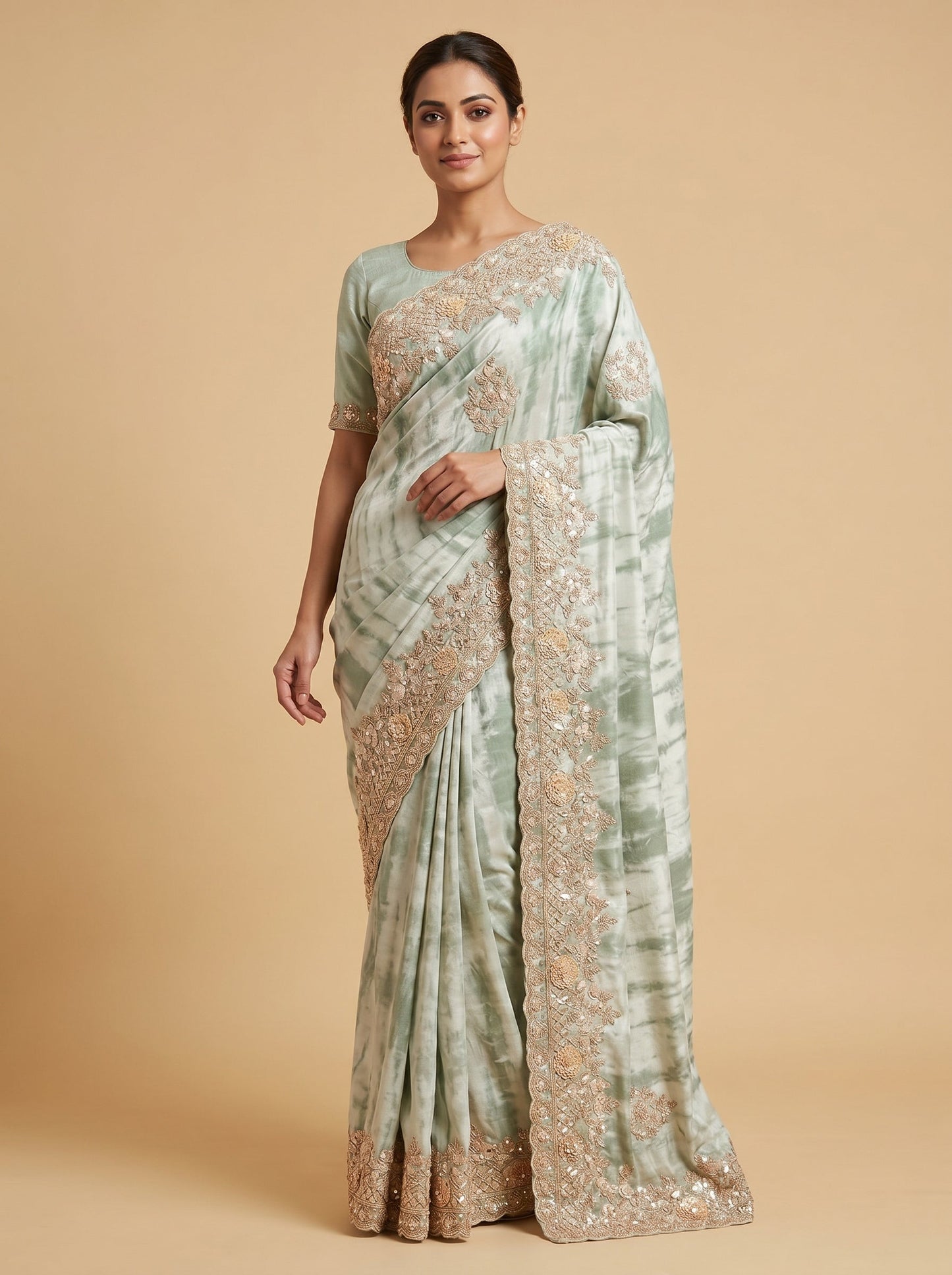 Blue Cool Detail Embroidered Saree