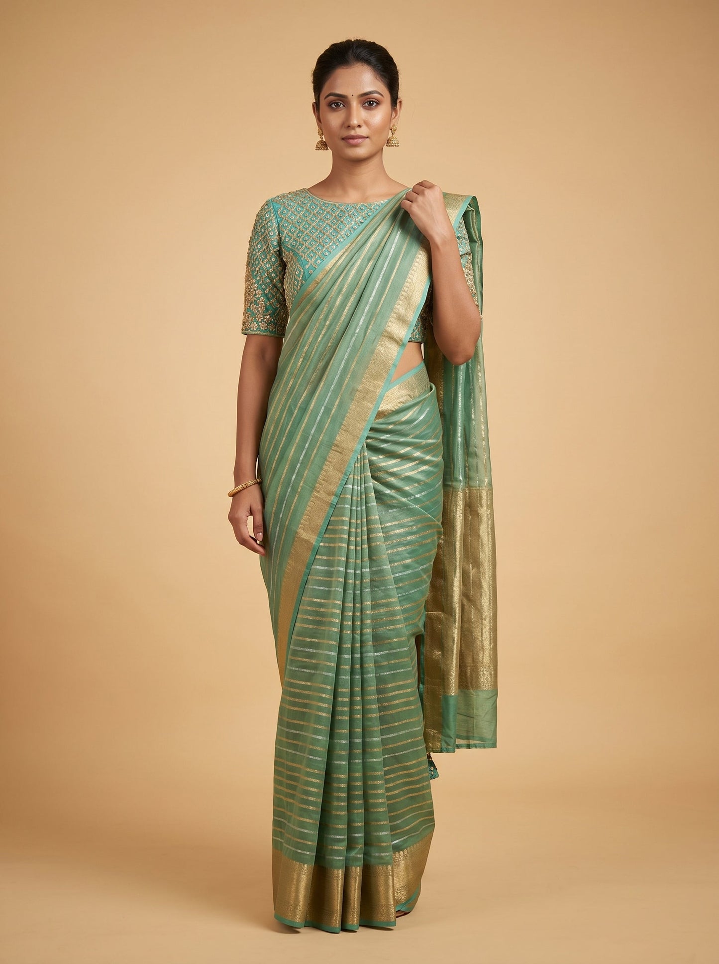 Blue Detailed Finish Embroidered Saree