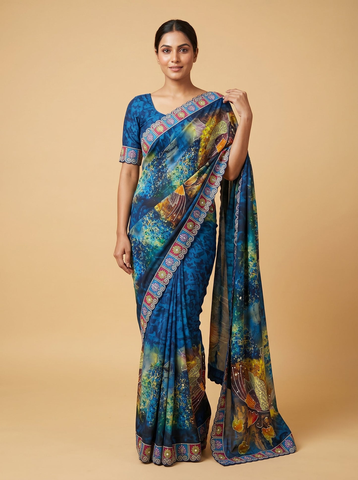 Blue embroidered saree with intricate detailing
